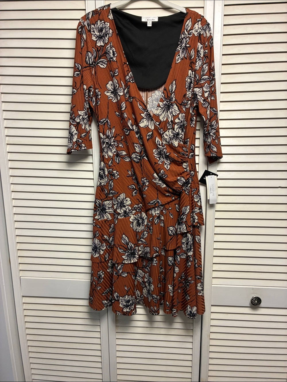 Cynthia Rowley Rust Floral Wrap-Style Midi Dress